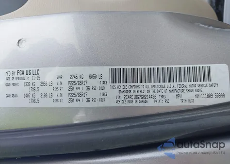 2016 Chrysler Town & Country Touring из США, поврежденный, VIN 2C4RC1BG7GR214420